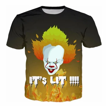 color as the picture PLstar Космос фильм это Pennywise футболка Стивен Кинг 1990 фильм ужасов Мужская футболка Косплей Мужчины Женщины Уличная футболка - Цвет: color as the picture