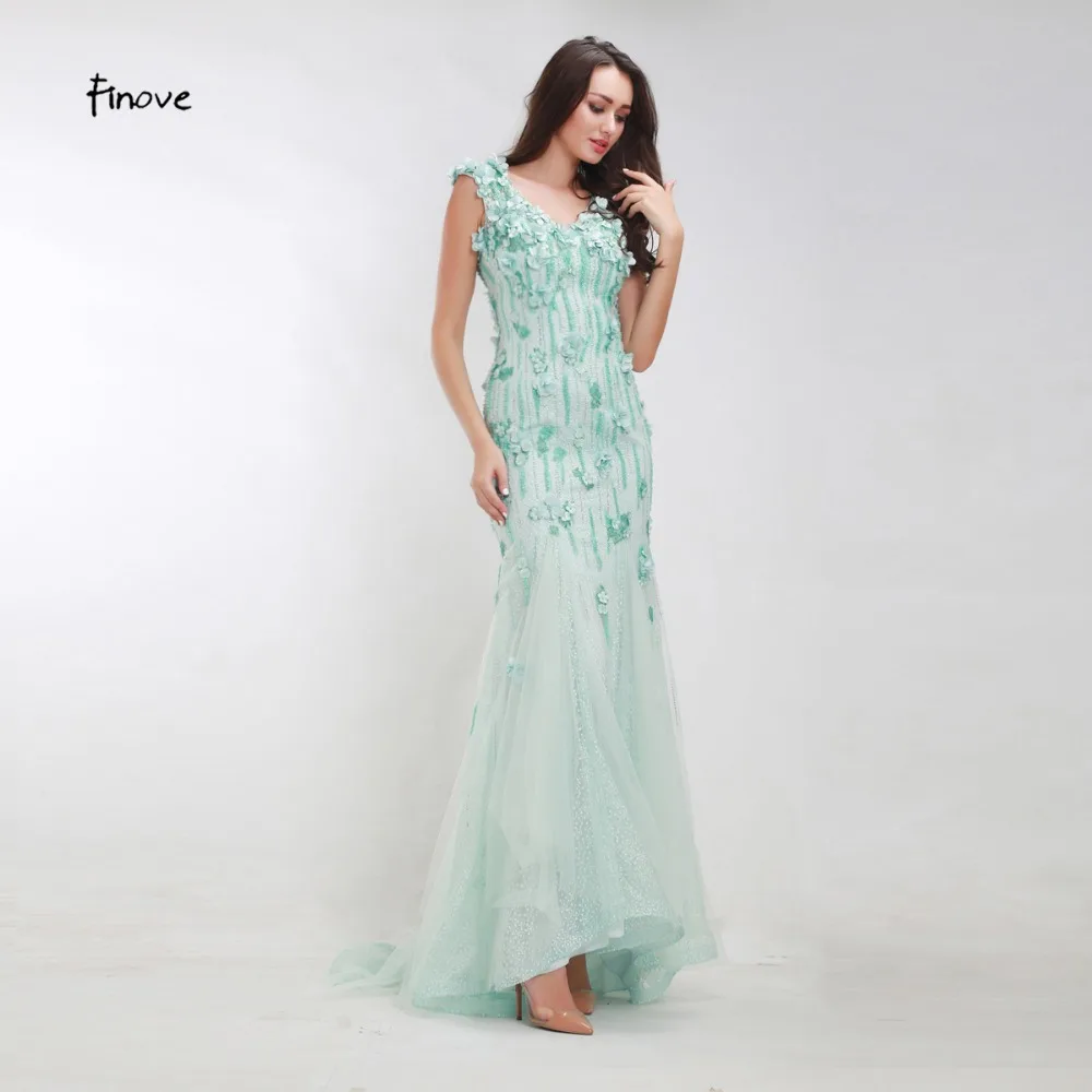 Finove Floral Appliques Beading Evening Dresses 2019 Winter-Fall New Styles Mermaid Floor-Length Long Women's for Formal | Свадьбы и