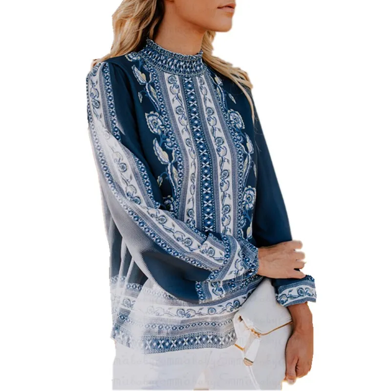 hirigin 2018 Women's vintage floral Printed blouse Lady Casual Loose Long Sleeve Blouses Shirt Tops fashoin women Blouse | Женская