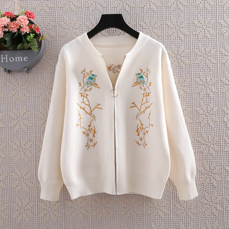 Autumn Winter Luxury Runway Fashion Knitted Sweaters Cardigans Long Sleeve Bird Flowers Embroidered Casual Zipper Tops |