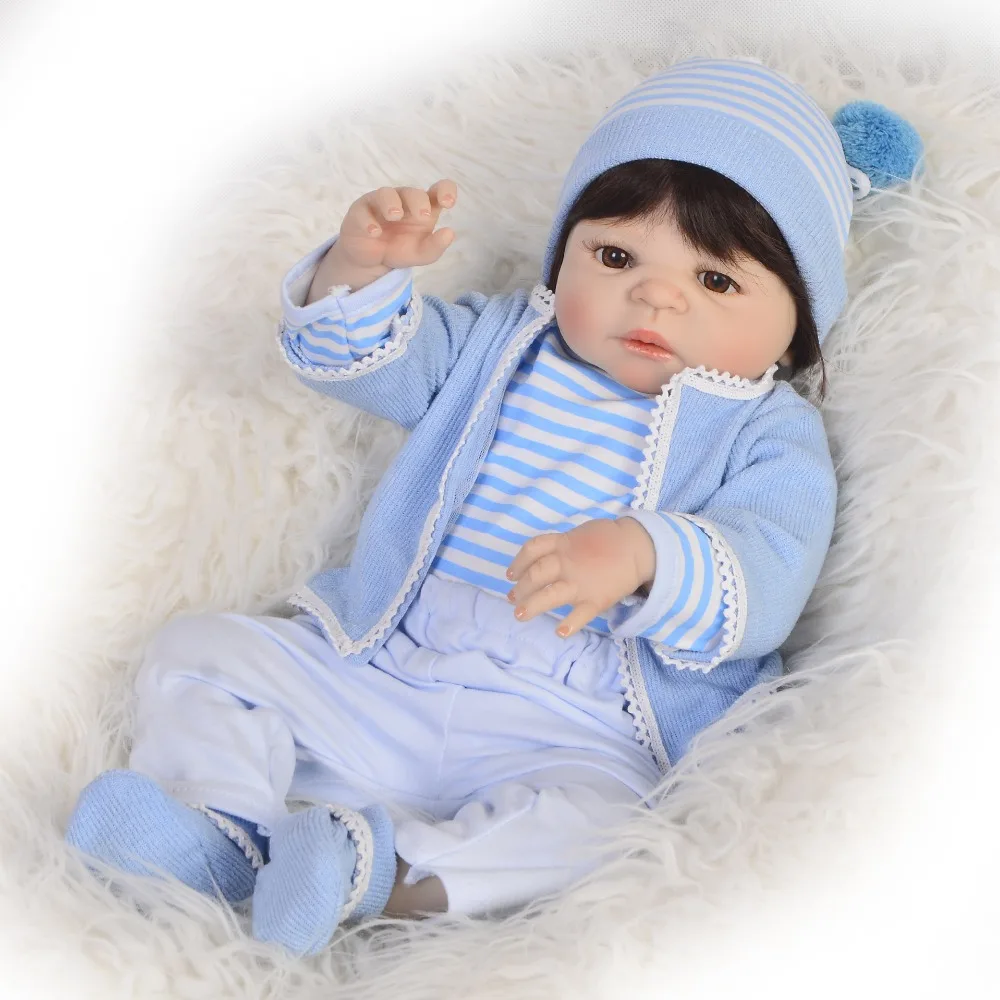 Кукла Bebe boy reborn полностью силиконовая виниловая водонепроницаемая коричневая