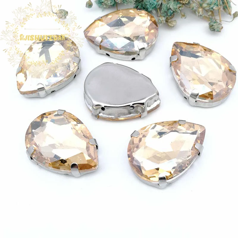 Champagn Drop Shape Silver Claws Crystal Sew On Rhinestones With Four Claw DIY Glass Crystals Stones Clothes Wedding Dress |