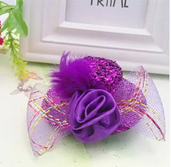 Purple C Милая шляпа 8 см, детские заколки для волос для рождественской вечеринки, подарки, Модные Цветочные заколки для волос с бантиком для девочек, детские аксессуары для волос - Цвет: Purple C