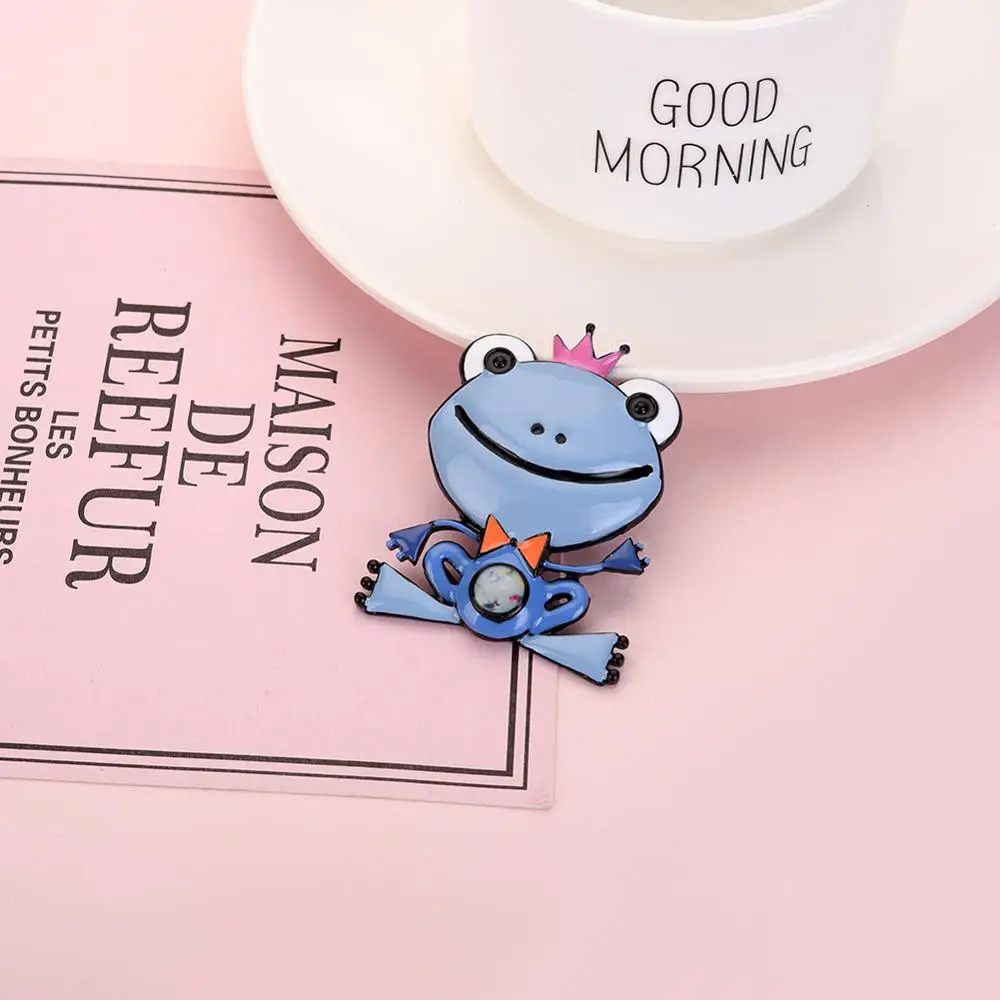 Новинка 2019 металлические эмалированные булавки и броши Cute Frog Prince для женщин