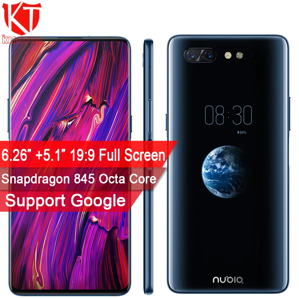 zte Nubia X мобильный телефон с двумя слотами Экран 6,2"+ 5,1" 6/8 ГБ+ 64 Гб/128 ГБ Snapdragon 845 Octa Core 16+ 24 Мп Камера, определение отпечатка пальца