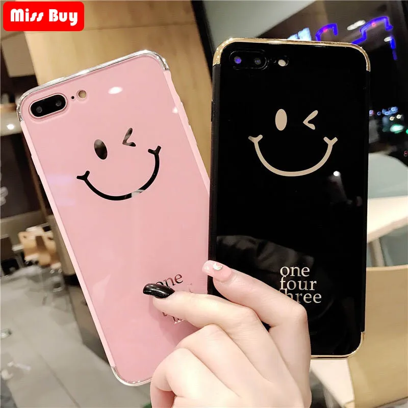 Роскошные зеркальные чехлы со смайликом для телефонов iPhone 7 8 6 6s Plus X Cute Hello Case IPhone Xs