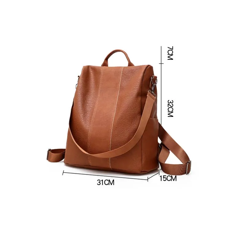 

Female Anti-theft Backpack Classic PU Leather Solid Color Backpack Canta Fashion Shoulder Bag