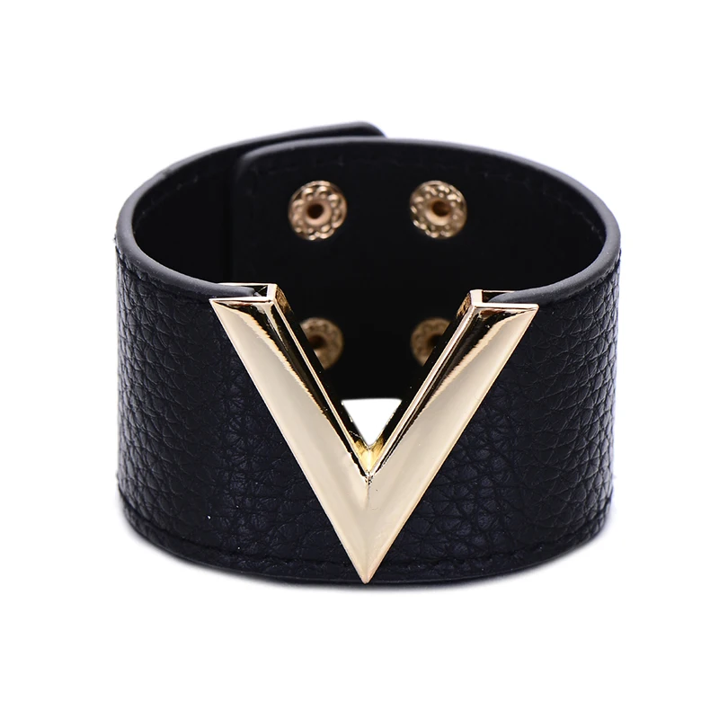 Европа Стиль большой V письмо Кожаные браслеты для Для женщин мужчин простой
