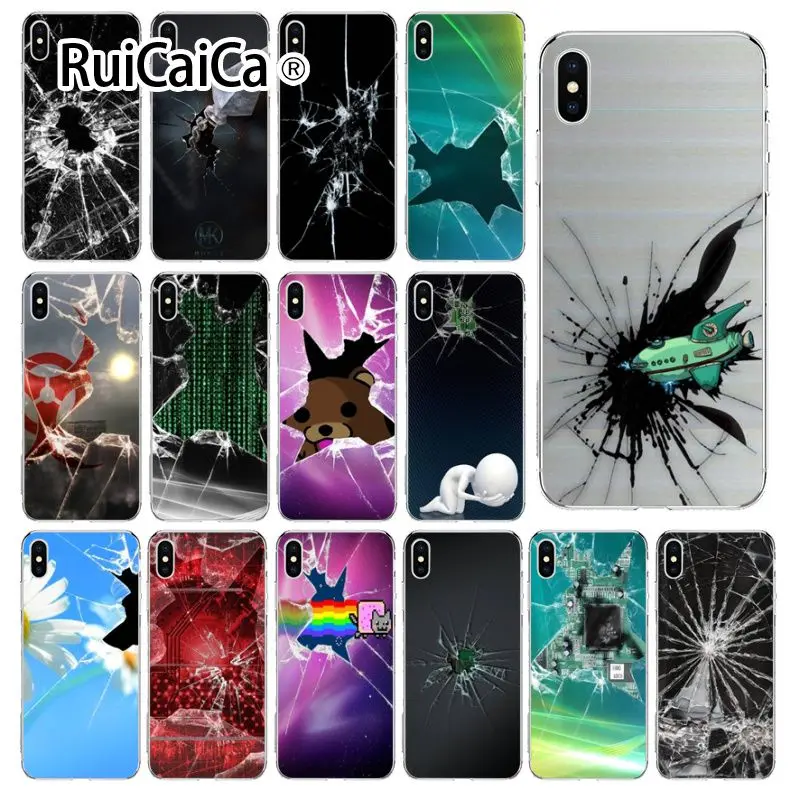 Ruicaica разбитое стекло экран Мягкий Силиконовый ТПУ чехол для телефона iPhone 8 7 6 6S Plus