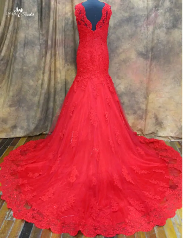 RSW231 свадебное платье русалки с открытыми плечами и красным иллюзионным вырезом