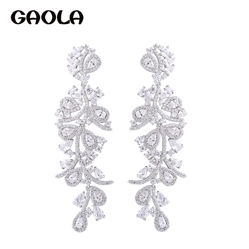 

GAOLA Women Long Flower Clear Cubic Zirconia Dangle Earring Romantic Party Jewelry GLE6733
