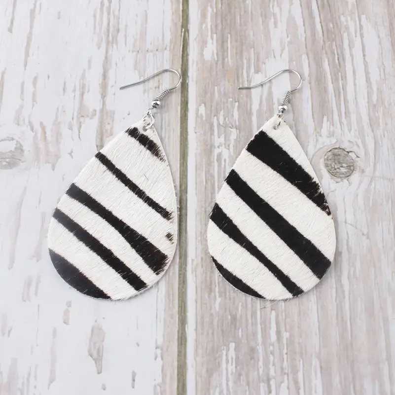 Zebra ZWPON,, натуральная кожа, Леопардовый принт, каплевидные серьги для женщин, трендовые, Зебра, полоса, горошек, кожаные серьги, животный принт - Окраска металла: Zebra