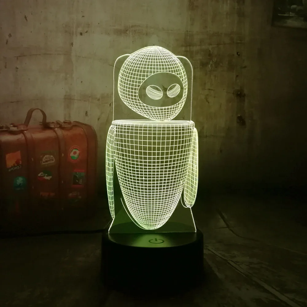 3D Robort Wall-E LED RGB Ночной светильник милая настольная лампа иллюзия художественное
