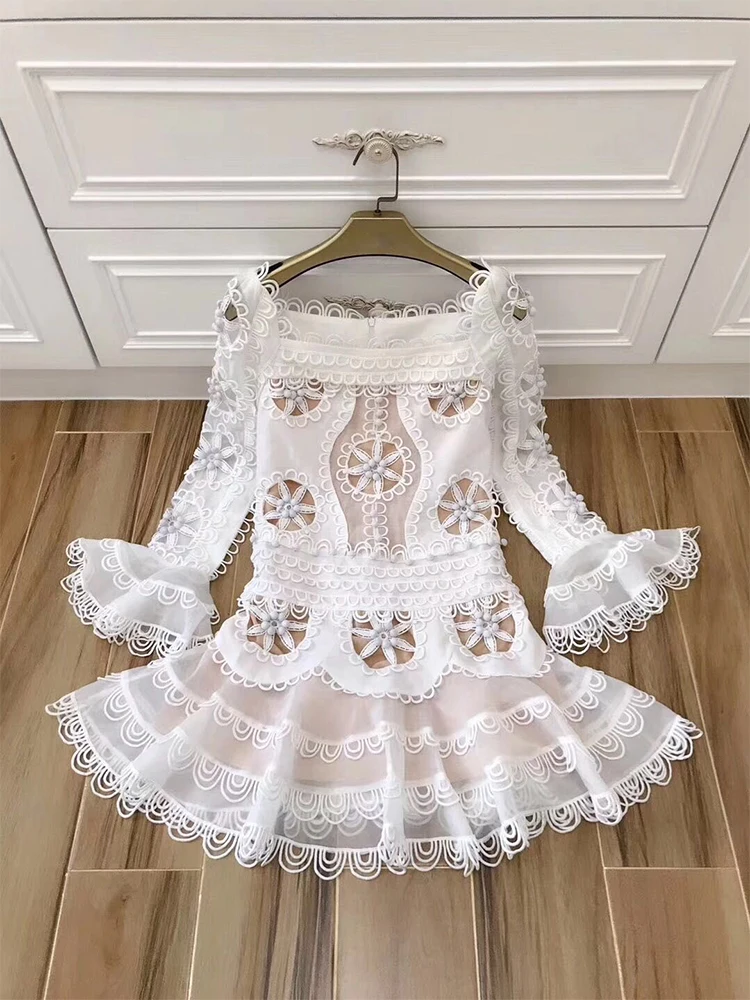 Женское Пышное Платье с вырезом лодочкой ажурное кружевное платье юбкой годе для