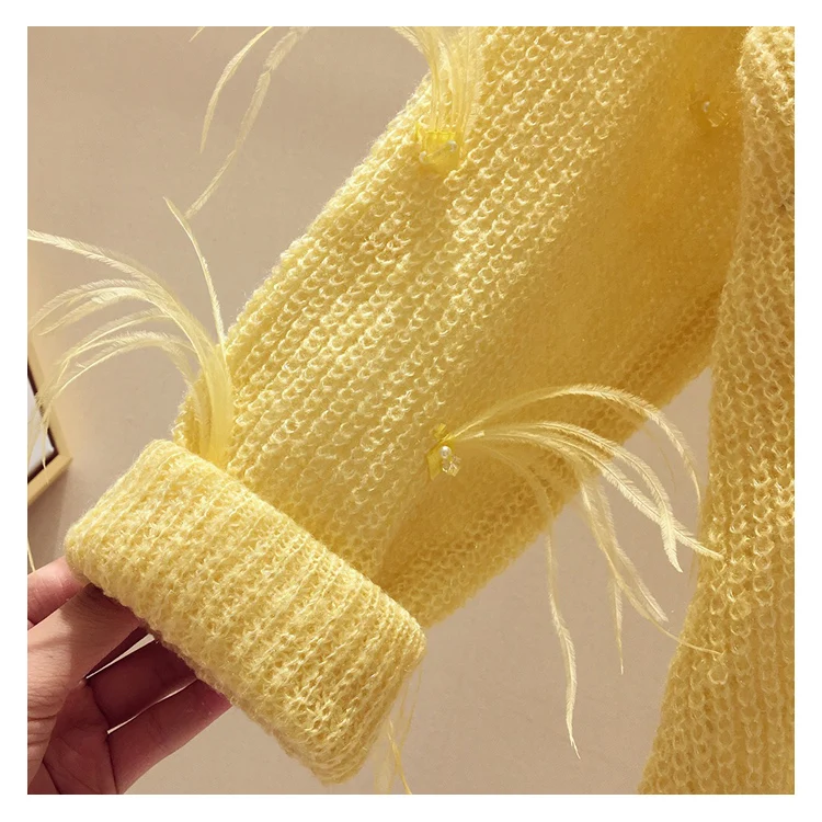 HAMALIEL пикантные корейские V шеи ленивый Вязание пуловеры осень Для женщин желтый