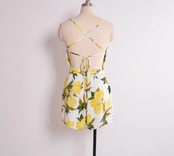 

Summer Beach Sexy Women Short Playsuits Rompers Bohemian Floral Print Plunge Spaghetti Strap Rompers Jumpsuits Summer Women