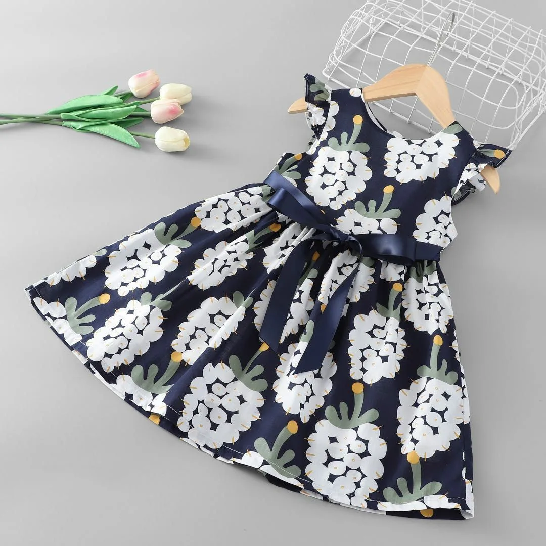 2019 Summer New Children's Pineapple Printing Dress Flutter Sleeve Wholesale Girls Dresses with Sashes | Детская одежда и