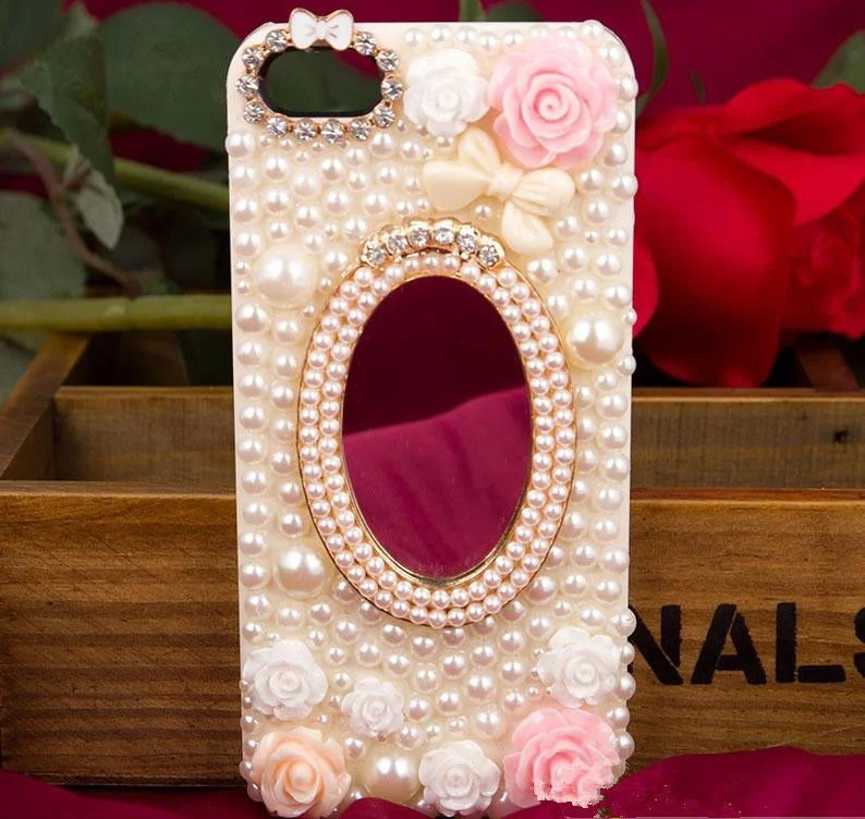 Роскошный чехол XINGDUO Bling с зеркальными цветами и жемчужинами для iPhone X 8 plus 7 6 6s Plus/5