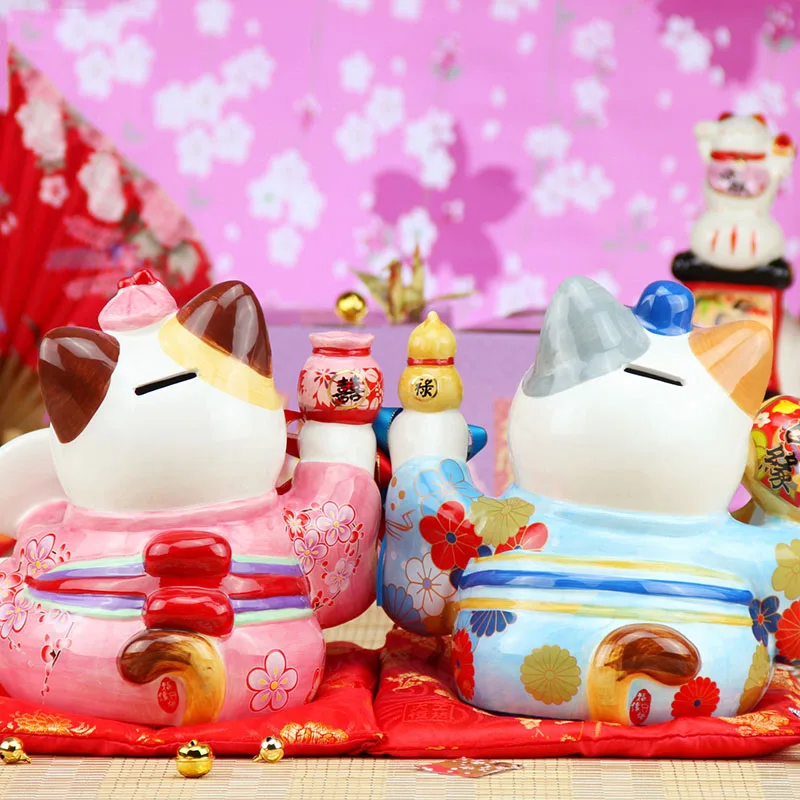 5 дюймов Керамика Lucky Cat копилка украшения Творческий дом Feng Shui Декор молитва