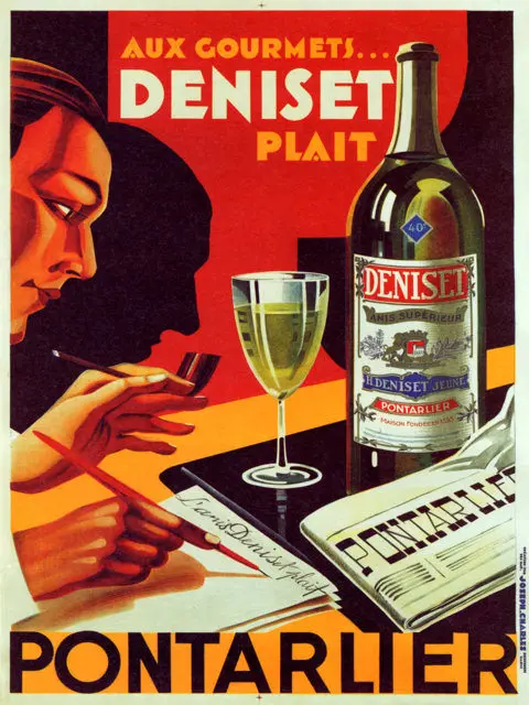 Винтажный постер на холсте с изображением спиртовых напитков вина absinthe deniset