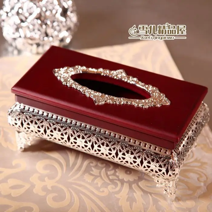 

High-grade mahogany silver silver hollow box paper towel tube napkin box wooden ornaments, high-end atmosphere
