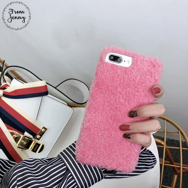 От Jenny пушистый искусственный мех кудрявые волосы Телефон чехол для iPhone 6 6s 7 7plus 8