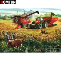 homfun 5d diy diamond painting full squareround drill tractor scenery embroidery cross stitch gift home decor gift a09179