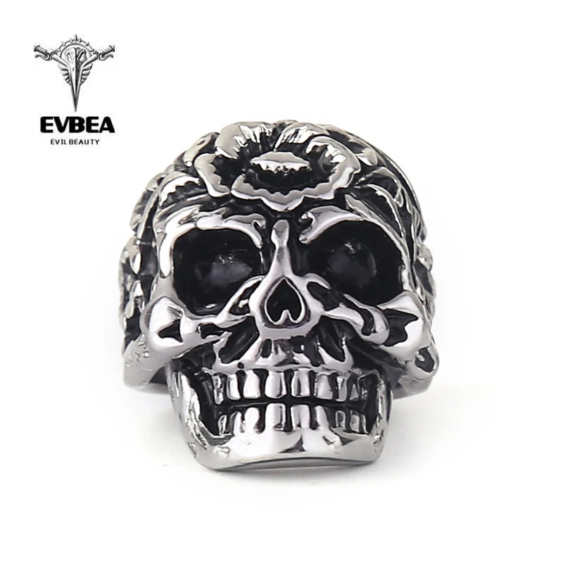 EVBEA Новое регулируемое кольцо с открытым черепом из нержавеющей стали мужское