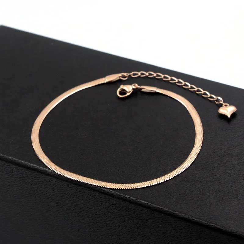 Women's Anti-allergic Rose Gold Anklet - Fashionable Simple Flat Snake Bone Chain, made with Titanium Steel image 3