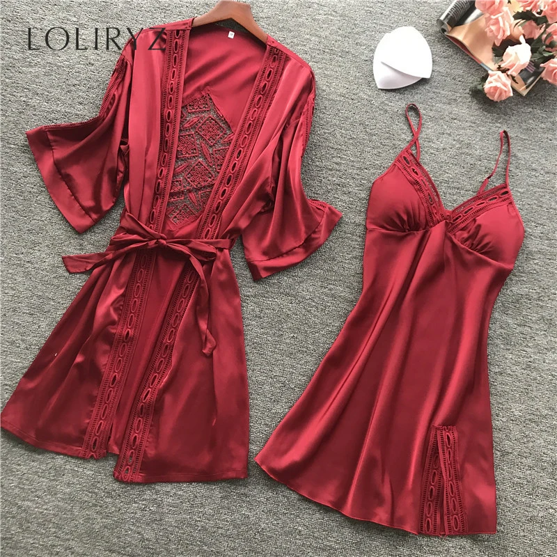 Новейший ледяной шелк женская сексуальная ночная рубашка набор винтажная Пижама
