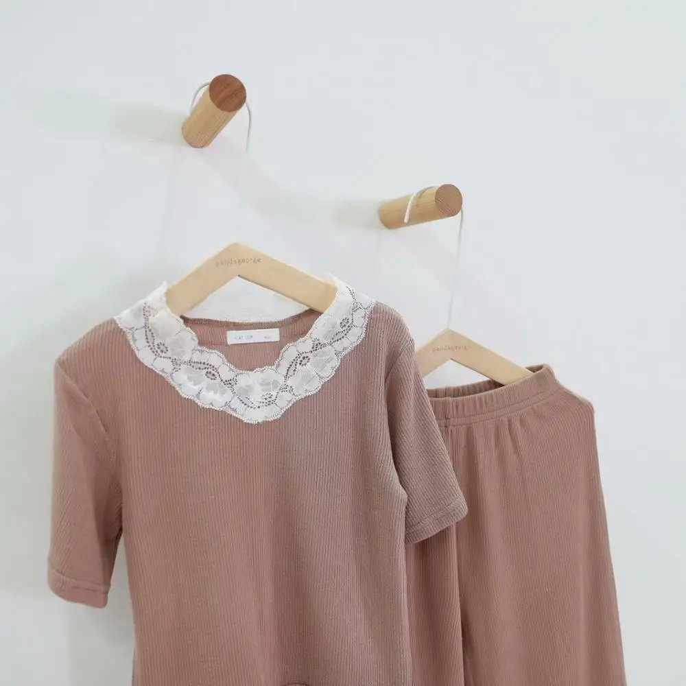 Ligh Beige Пижамы для девочек, летние пижамы в рубчик, детские пижамы для девочек, детская одежда для сна, одежда для сна для малышей, модальный топ+ штаны, от 18 месяцев до 11 лет - Цвет: Ligh Beige