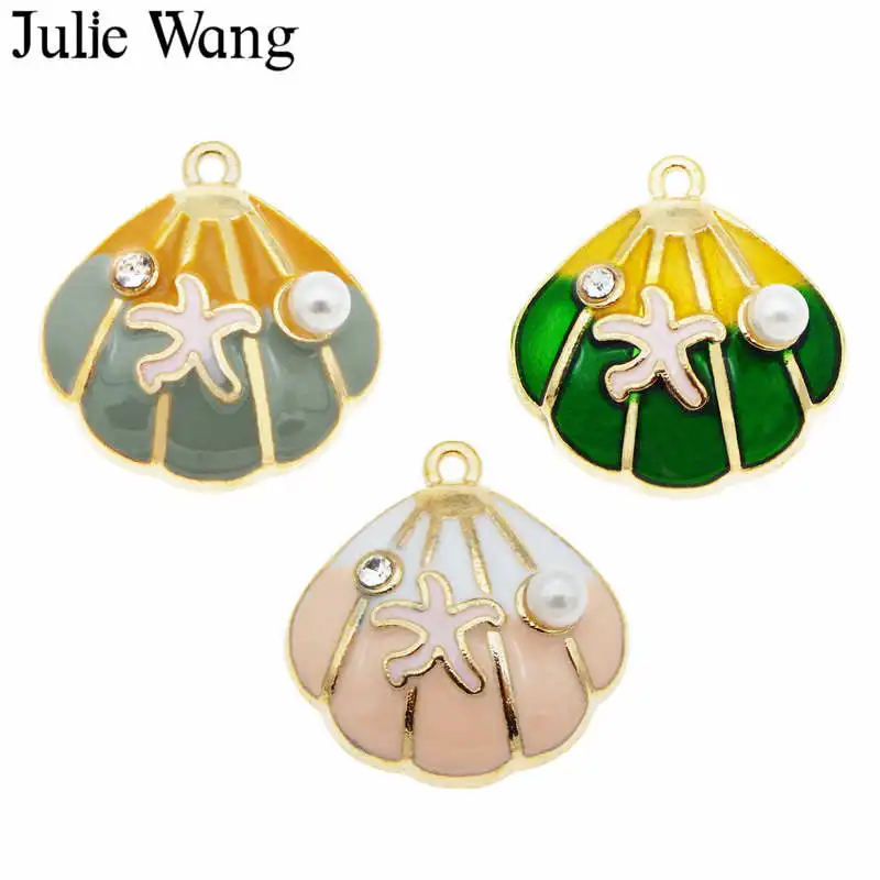 Julie Wang 6 шт эмалированная ракушка Морская звезда амулеты жемчуг горный хрусталь