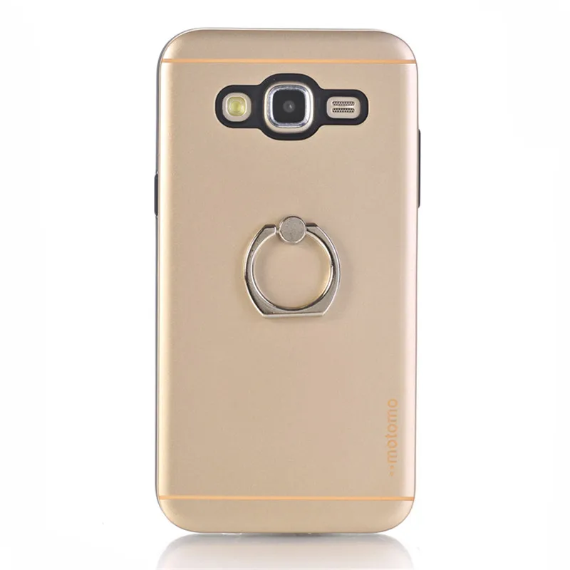 Luxury Motomo Metal Brush Hard Shell Case For Samsung Galaxy J1 Ace Back Cover With Ring Stand |