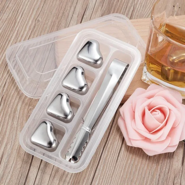 Heart 4PC box clip Многоразовые Виски камни Нержавеющая сталь ледяные кубики-Чиллеры вино охладитель напитков бокал для шампанского виски Барные аксессуары домашние бары - Цвет: Heart 4PC box clip