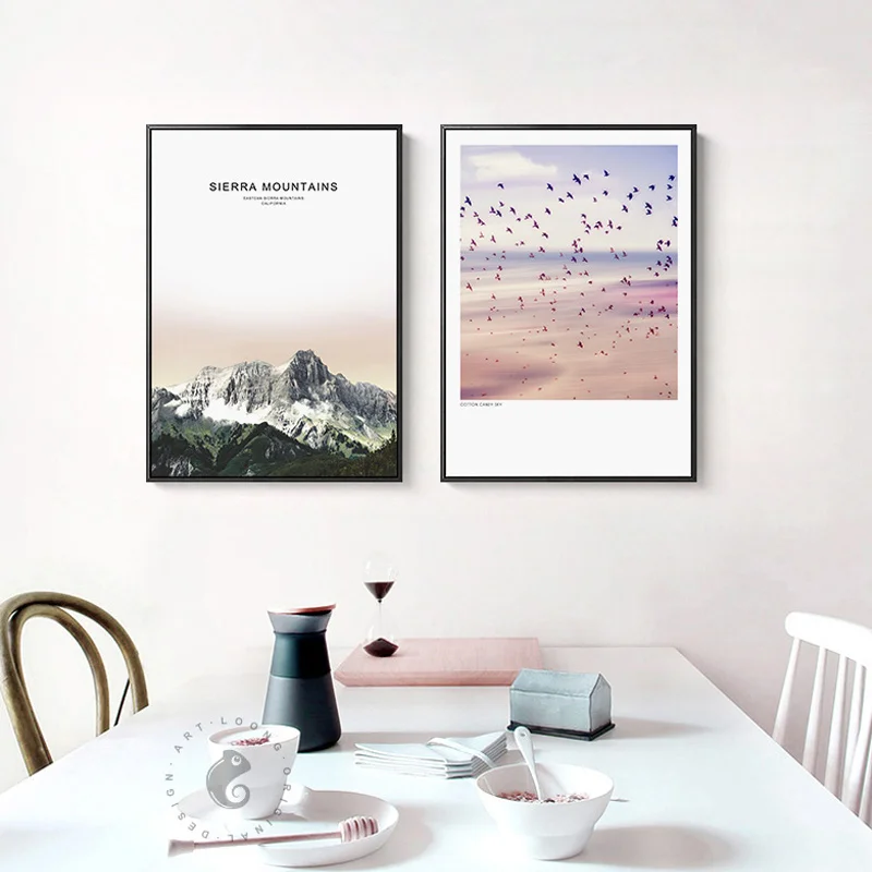 Декор в скандинавском стиле: Лес море Чайка снег горы картины на холсте принты и