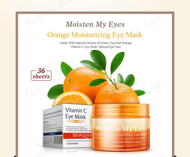 36 пар BIOAQUA Витамин С Апельсиновая эссенция маски для глаз увлажняющие безликие Dark глаз темный круг уход за кожей вокруг глаз маска