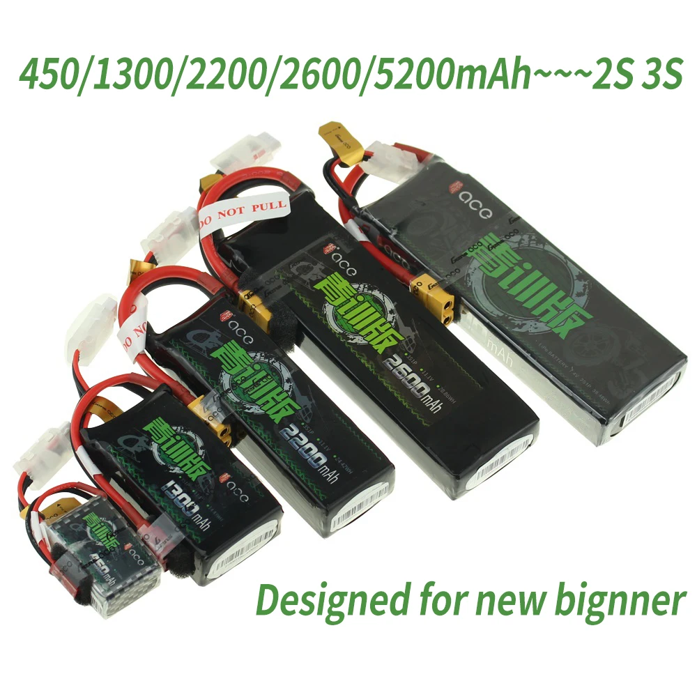 ACE Lipo батарея 7 4 V 2S 450mAh 5200mAh 11 1 3S 1300mAh 2200mAh 2600mAh для перезаряжаемые батареи RC
