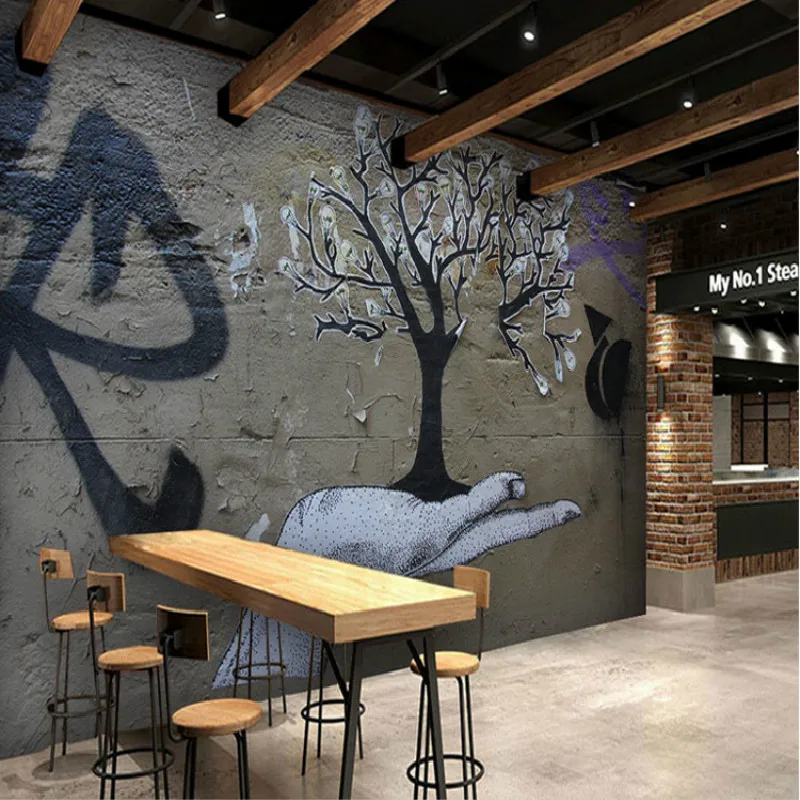 Винтажные 3D обои на заказ в стиле ретро настенные граффити с надписями черные