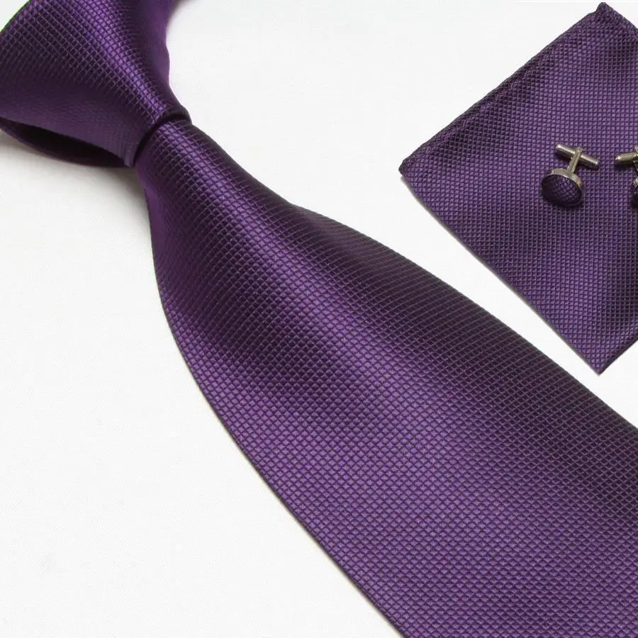 Сливовый HOOYI сплошной цвет синий мужской деловой шейный галстук набор галстук носовой платок запонки - Цвет: Сливовый