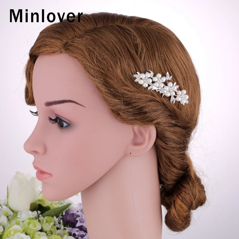 Minlover Роскошные Имитация Перл невесты гребни серебро цветная шпилька листьев