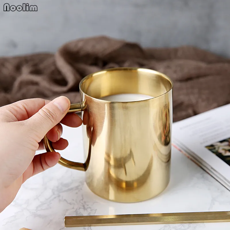 NOOLIM 304 Stainless Steel Mugs Double Titanium Anti-hot Mug Plating Gold Rose Sliver Coffee Cup Breakfast Milk Cups 450ml | Дом и сад