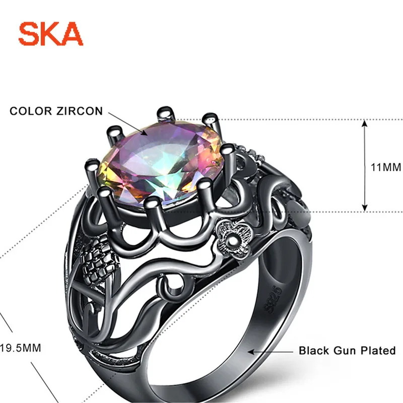 Women Ring Copper Colorful Zircon Anillos Mujer Wedding Finger Jewelry Hollow Out Black Color Party Rings For JJZ184 | Украшения и