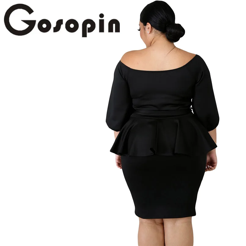 Gosopin Plus Size Party Dress Sash Tie White Peplum Sexy Women Short Gown Elegant Ruffle Bodycon Dresses Robe Femme 220596 | Женская