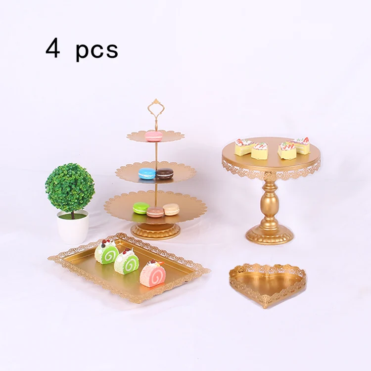 gold 4pcs Белое золото со стразами и жемчугом; металлическая, для подставки для пирожных кекс сервировка десерта держатель вечерние свадебные украшения стола для банкета - Цвет: gold 4pcs
