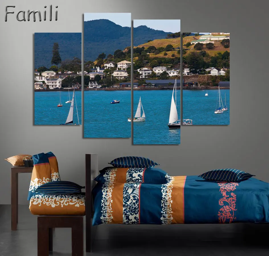 4 шт./компл. настенная живопись Новая Зеландия голубое водное озеро горные