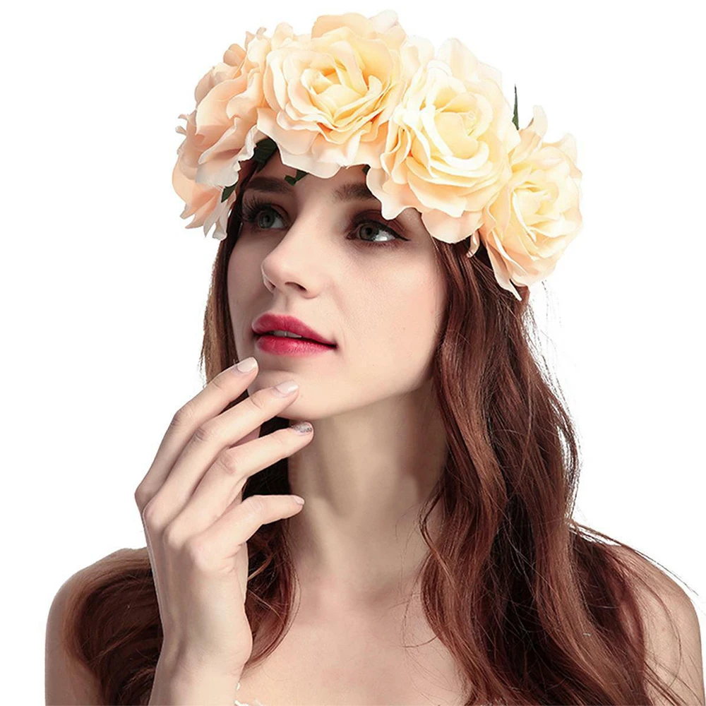 Women's Oversized Floral Crown Rose Flower Headband Wreath image 5