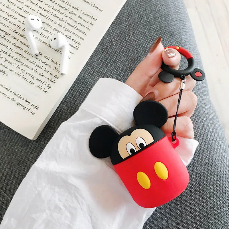 Mickey Мультипликационный персонаж Минни защитный чехол для AirPods 1/2 силиконовый Bluetooth зарядное устройство для наушников коробка крышка Анти-потеря ремешок подарок для Apple - Цвет: Mickey