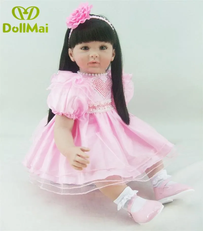 

DollMai Exquisite reborn toddler pink princess girl dolls 24" 60cm silicone vinyl reborn baby dolls toys for children gift