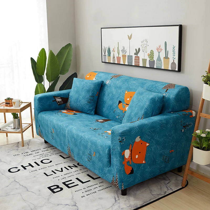 ROMORUS Blue Fox Cactus напечатанный эластичный плотный чехол для дивана 1/2/3/4 местный диван