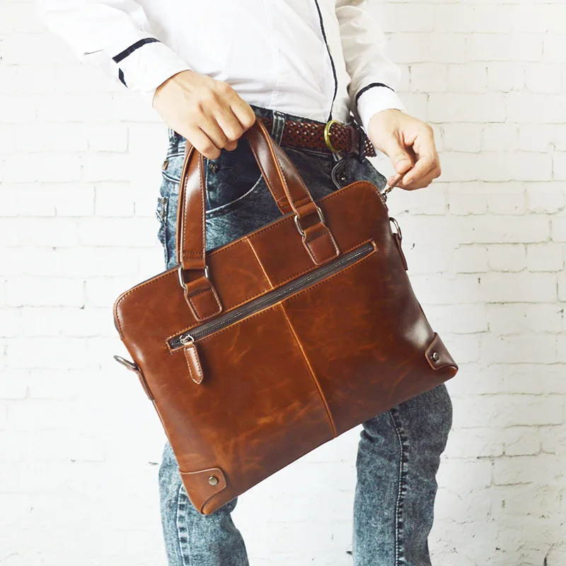 

New men's briefcases crazy horse leather Men Laptop Handbags Tote Mens Shoulder Bags Vintage Messenger Bag Casual Crossbody Bags
